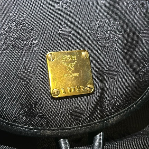 MCM Vintage Black and Gold Hardware Jacquard Classic Drawstring Nylon Backpack - Picture 5 of 11